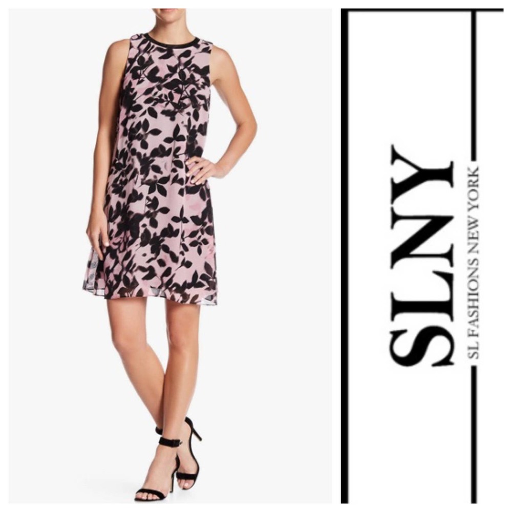 14W 18W SLNY Trapeze Dress Pink Floral Chiffon